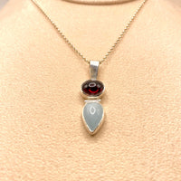 Garnet & Aquamarine Sterling Silver Pendant: Unique Handmade Natural Gemstone Jewellery