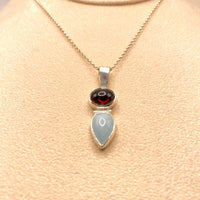 Garnet & Aquamarine Sterling Silver Pendant: Unique Handmade Natural Gemstone Jewellery