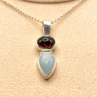 Garnet & Aquamarine Sterling Silver Pendant: Unique Handmade Natural Gemstone Jewellery