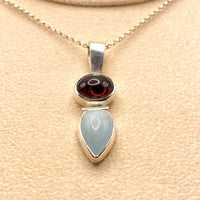 Garnet & Aquamarine Sterling Silver Pendant: Unique Handmade Natural Gemstone Jewellery