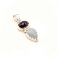 Garnet & Aquamarine Sterling Silver Pendant: Unique Handmade Natural Gemstone Jewellery