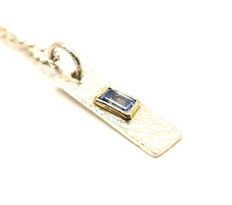 Blue Sapphire Silver and Gold Pendant: Unique Handmade Natural Gemstone Jewellery
