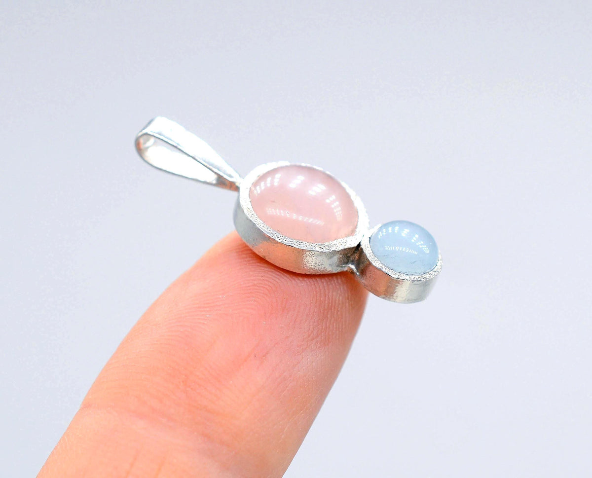 Morganite and Aquamarine Silver Pendant