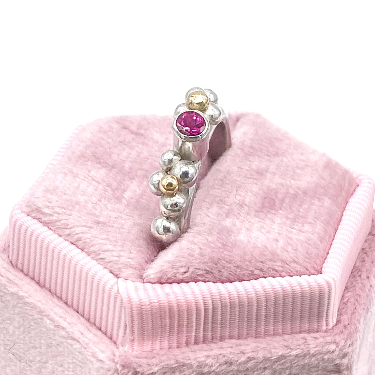Pink Tourmaline Silver & Gold Ring: Unique Handmade Natural Gemstone Jewellery