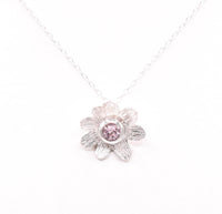 Pink Tourmaline Silver Flower Pendant: Unique Handmade Natural Gemstone Jewellery