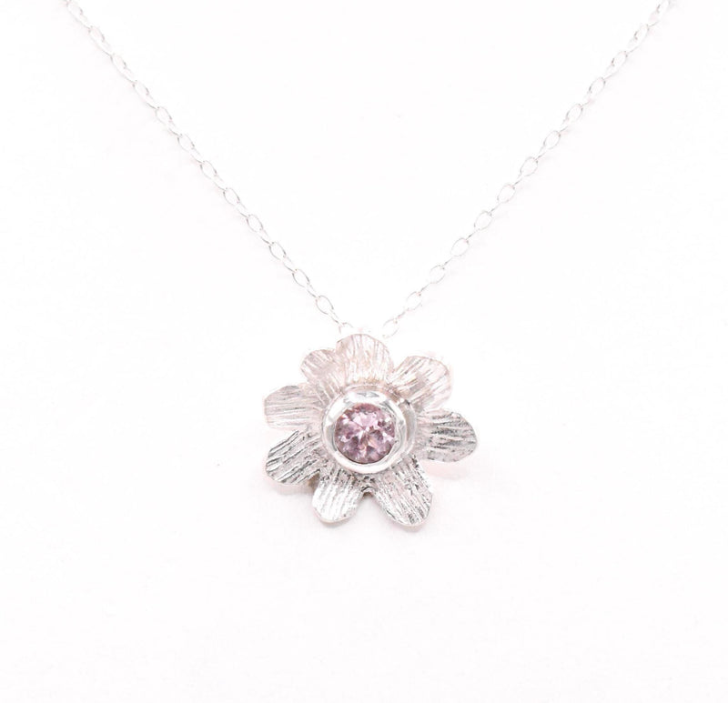 Pink Tourmaline Silver Flower Pendant: Unique Handmade Natural Gemstone Jewellery