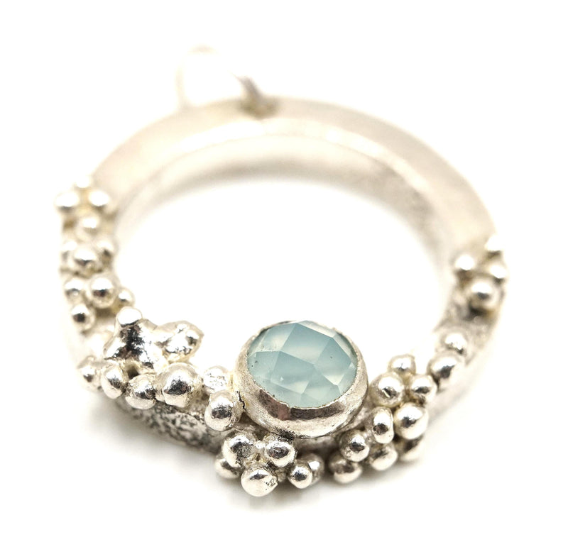 Blue Chalcedony Granulated Silver Pendant: Unique Handmade Natural Gemstone Jewellery