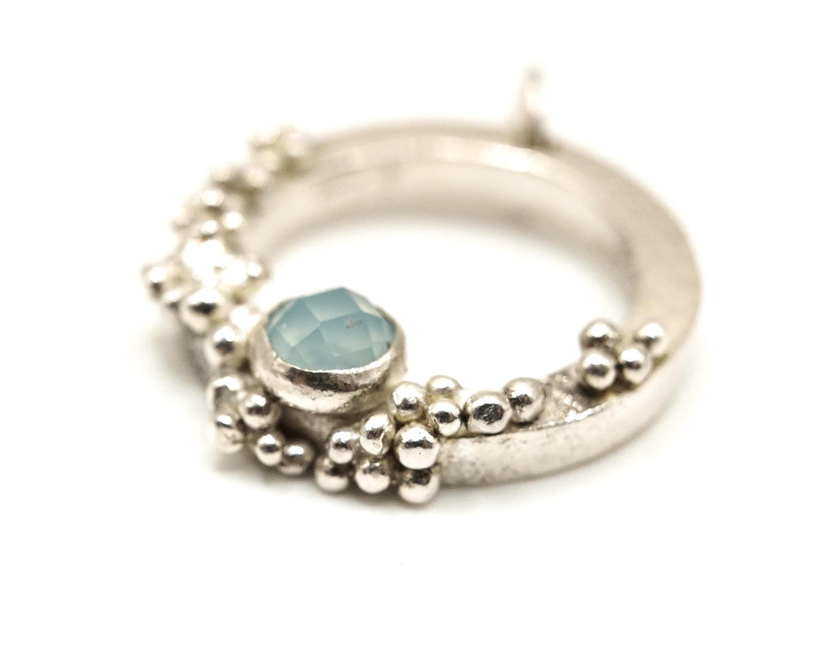 Blue Chalcedony Granulated Silver Pendant: Unique Handmade Natural Gemstone Jewellery
