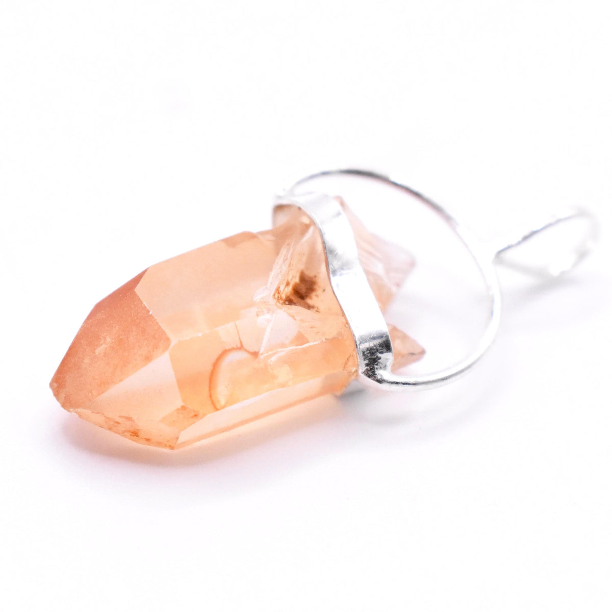 Golden Lemurian Quartz Silver Pendant: Ethically Mined Natural Crystal