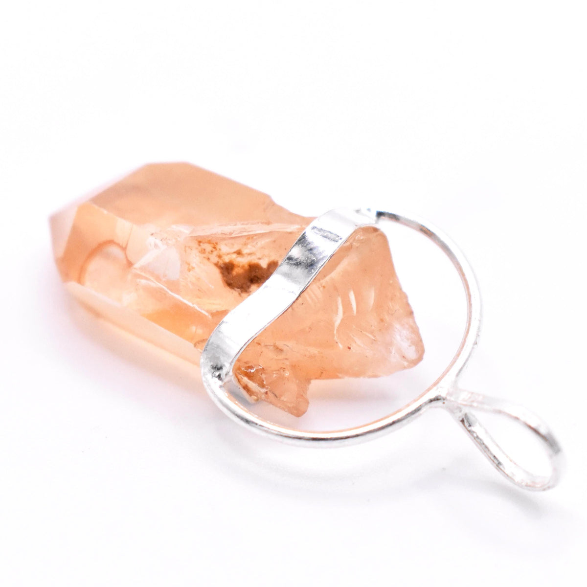 Golden Lemurian Quartz Silver Pendant: Ethically Mined Natural Crystal