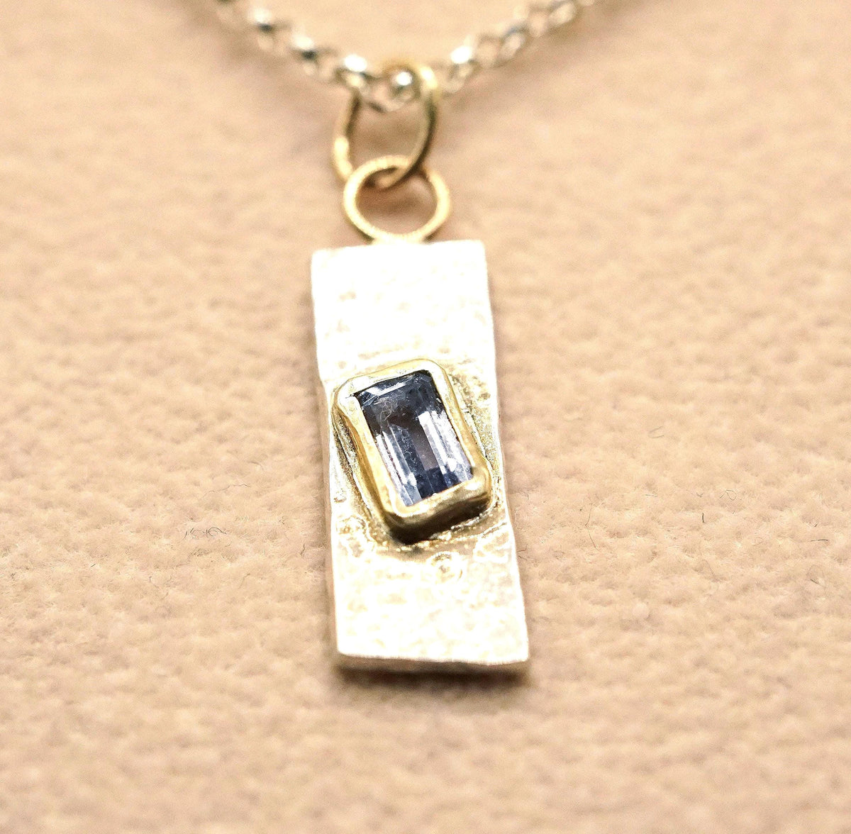 Blue Sapphire Sterling & Gold Pendant: Unique Handmade Natural Gemstone Jewellery