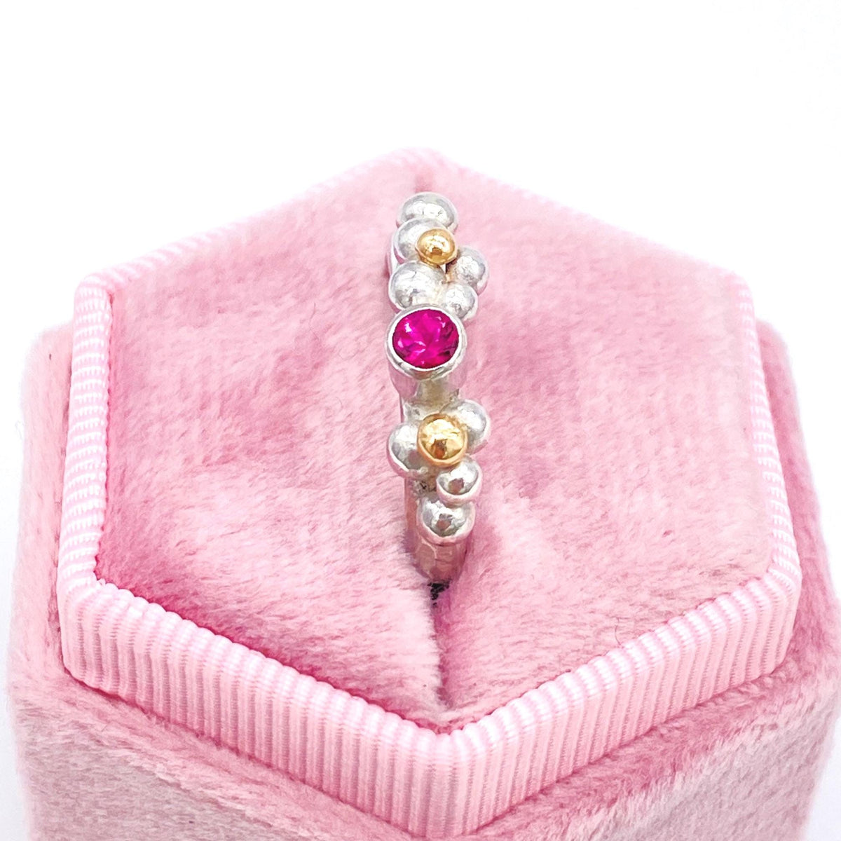 Pink Tourmaline Silver & Gold Ring: Unique Handmade Natural Gemstone Jewellery