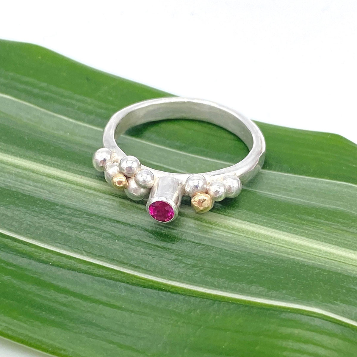 Pink Tourmaline Silver & Gold Ring: Unique Handmade Natural Gemstone Jewellery