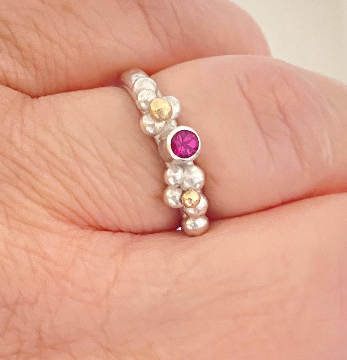 Pink Tourmaline Silver & Gold Ring: Unique Handmade Natural Gemstone Jewellery