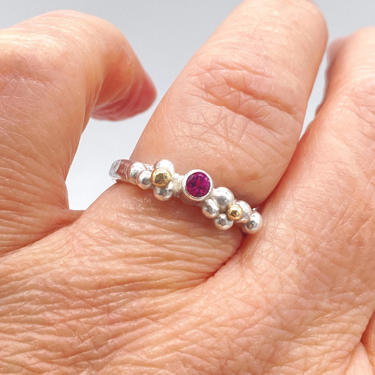 Pink Tourmaline Silver & Gold Ring: Unique Handmade Natural Gemstone Jewellery