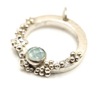 Blue Chalcedony Granulated Silver Pendant: Unique Handmade Natural Gemstone Jewellery