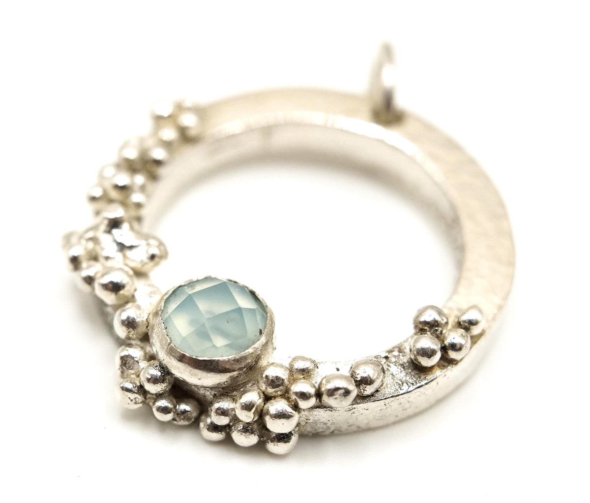 Blue Chalcedony Granulated Silver Pendant: Unique Handmade Natural Gemstone Jewellery