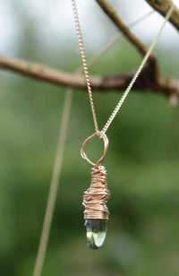 Handmade Moldavite Gold Wire Wrapped Necklace