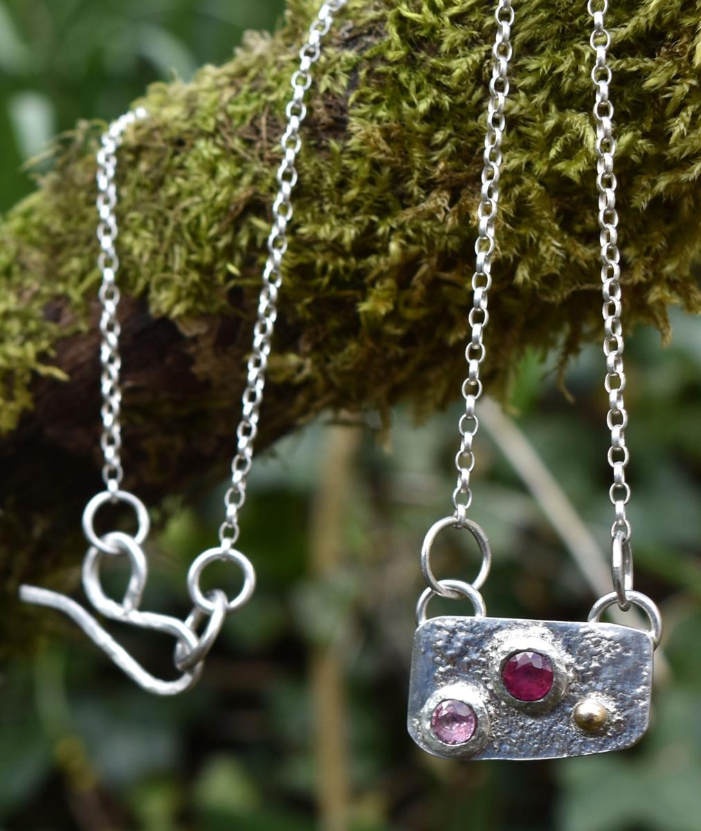 Handmade Ruby & Pink Sapphire Silver & Gold Necklace