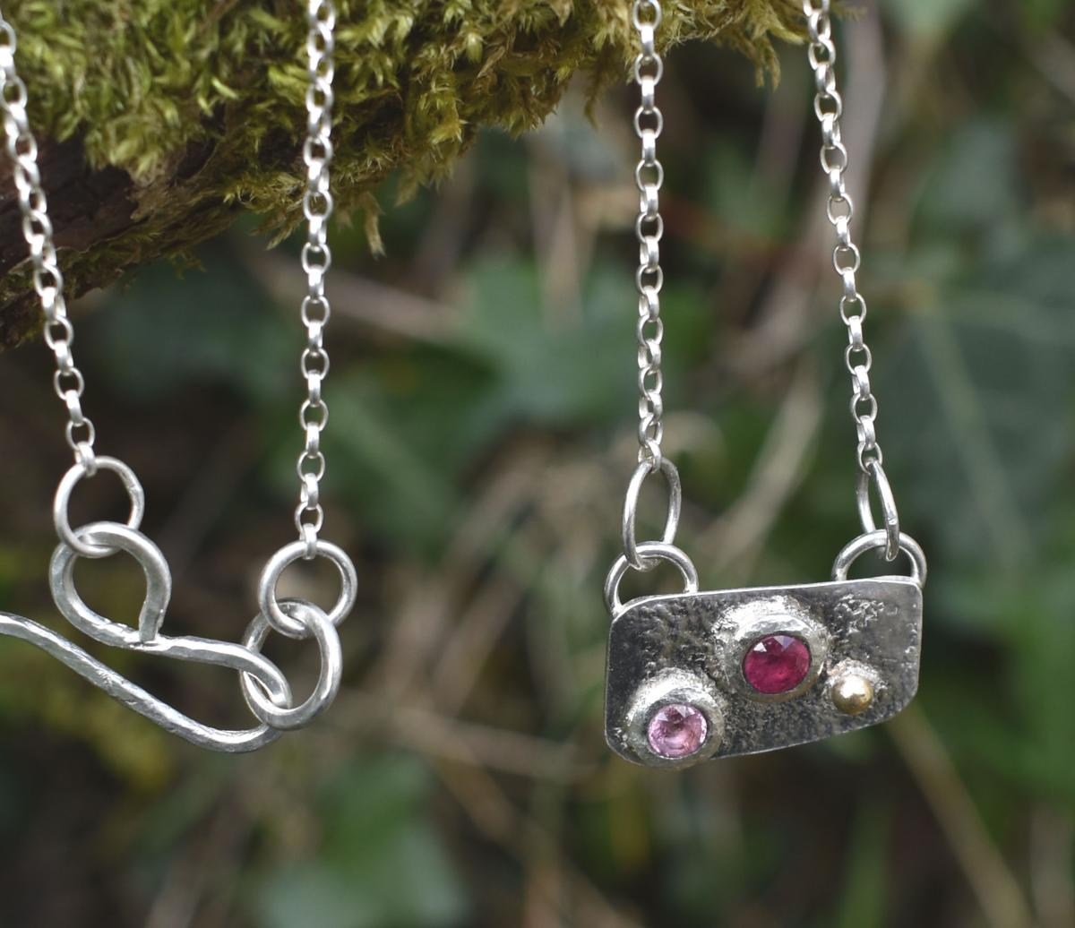 Handmade Ruby & Pink Sapphire Silver & Gold Necklace