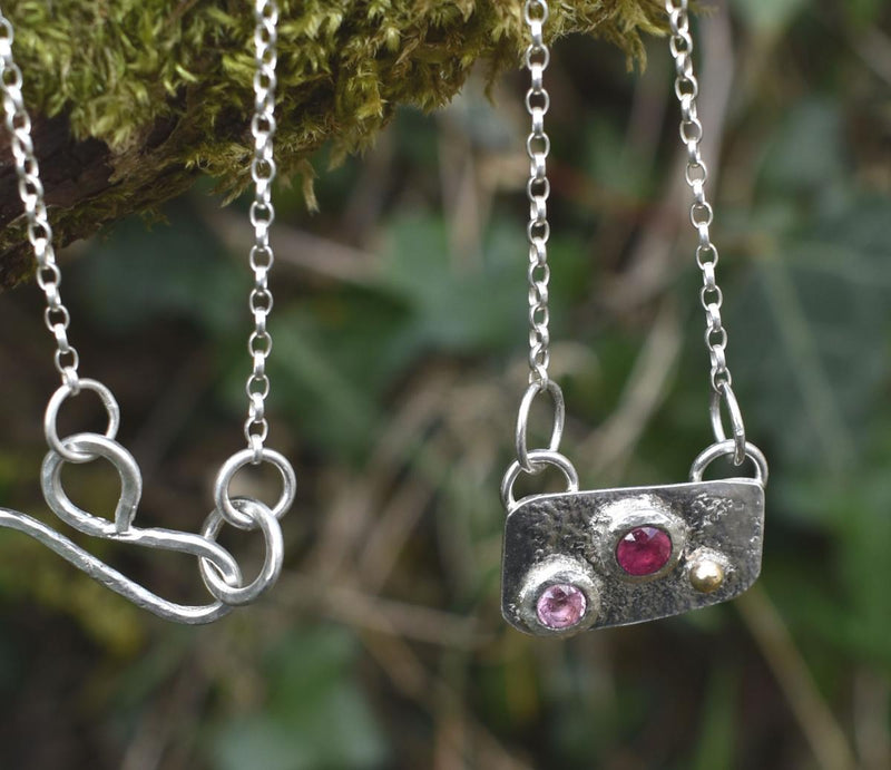 Handmade Ruby & Pink Sapphire Silver & Gold Necklace