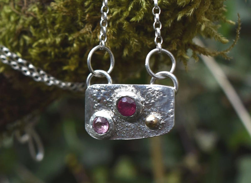 Handmade Ruby & Pink Sapphire Silver & Gold Necklace