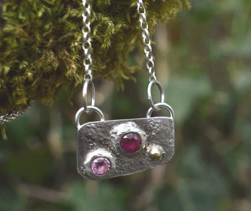 Handmade Ruby & Pink Sapphire Silver & Gold Necklace