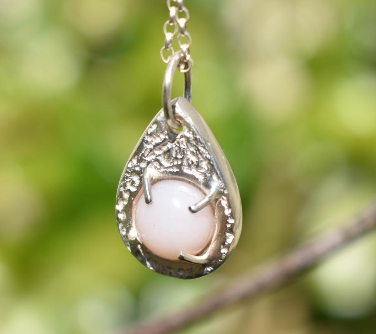 Handmade Pink Opal Silver Pendant