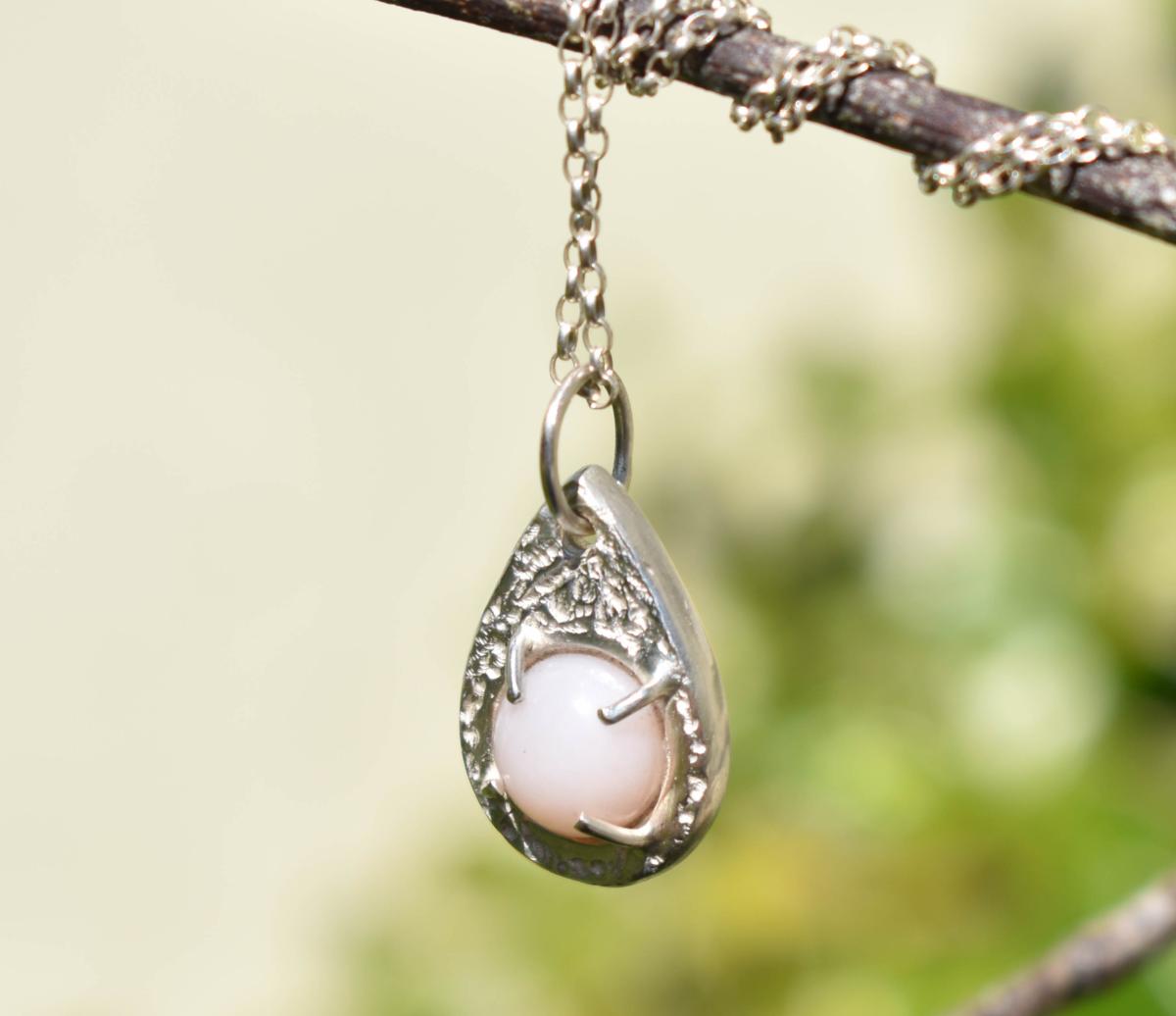 Handmade Pink Opal Silver Pendant