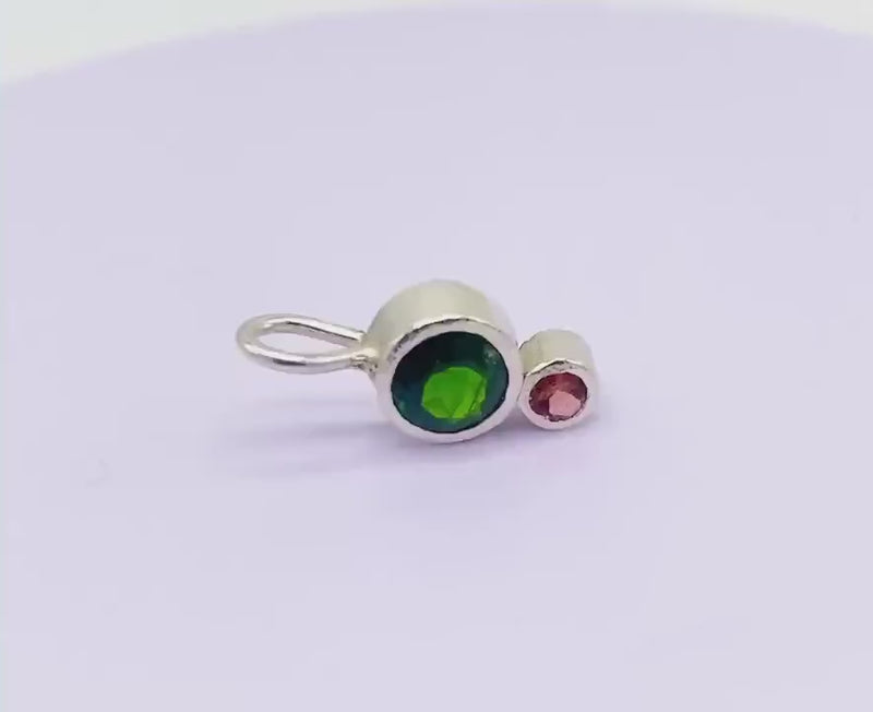Handmade Chrome Diopside & Pink Tourmaline Silver Pendant