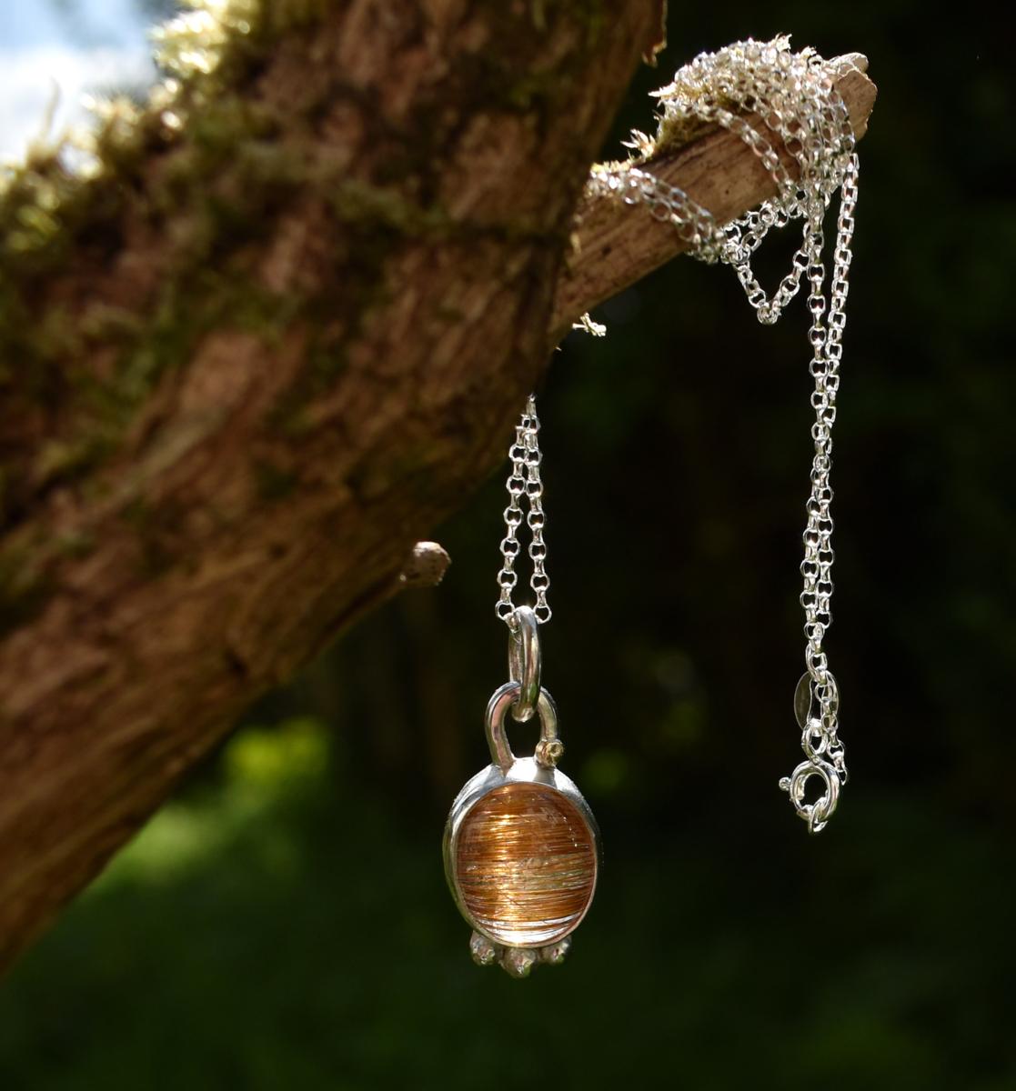 Handmade Silver & Gold Rutilated Quartz Pendant