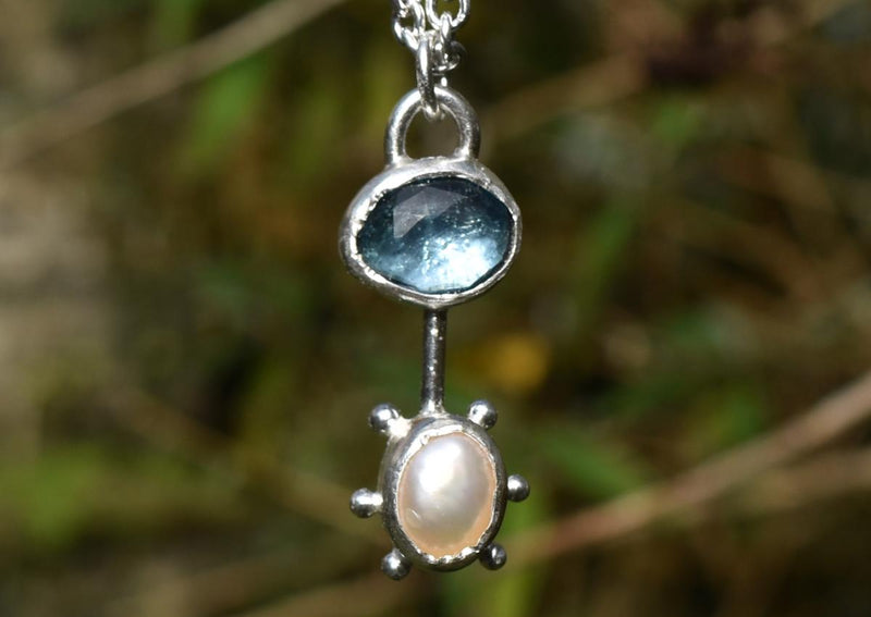 Handmade Topaz & Pearl Silver Pendant