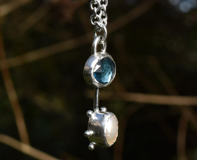 Handmade Topaz & Pearl Silver Pendant