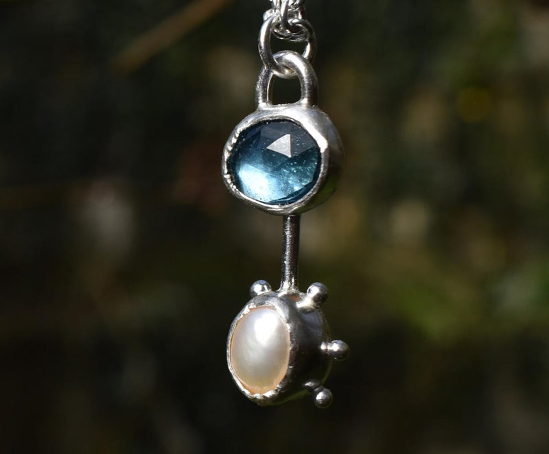 Handmade Topaz & Pearl Silver Pendant