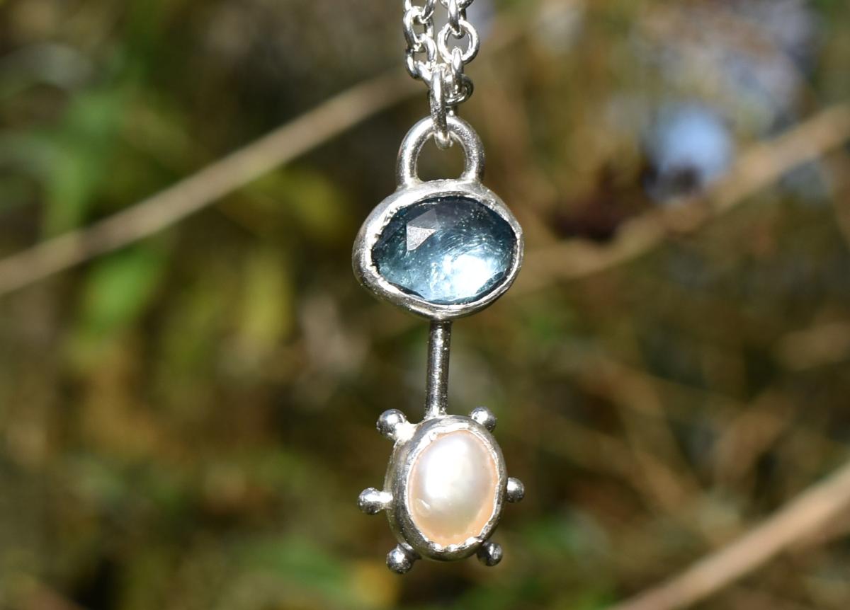 Handmade Topaz & Pearl Silver Pendant